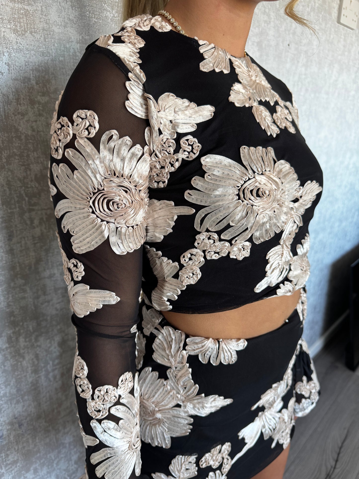 Floral Lace Lined Top & Skirt Set