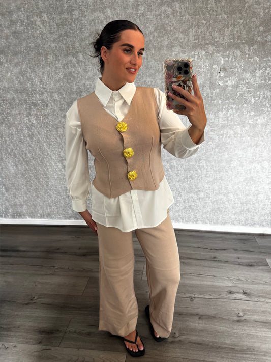 3 Piece Button Waistcoat & Straight Leg trouser Co-ord