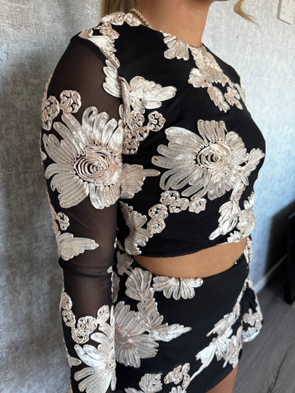 Floral Lace Lined Top & Skirt Set